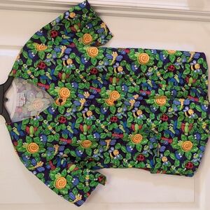 🐞 PEACHES Button Front Nursing Medical Scrub Top.Lady Bug. Bee. Butterfly.